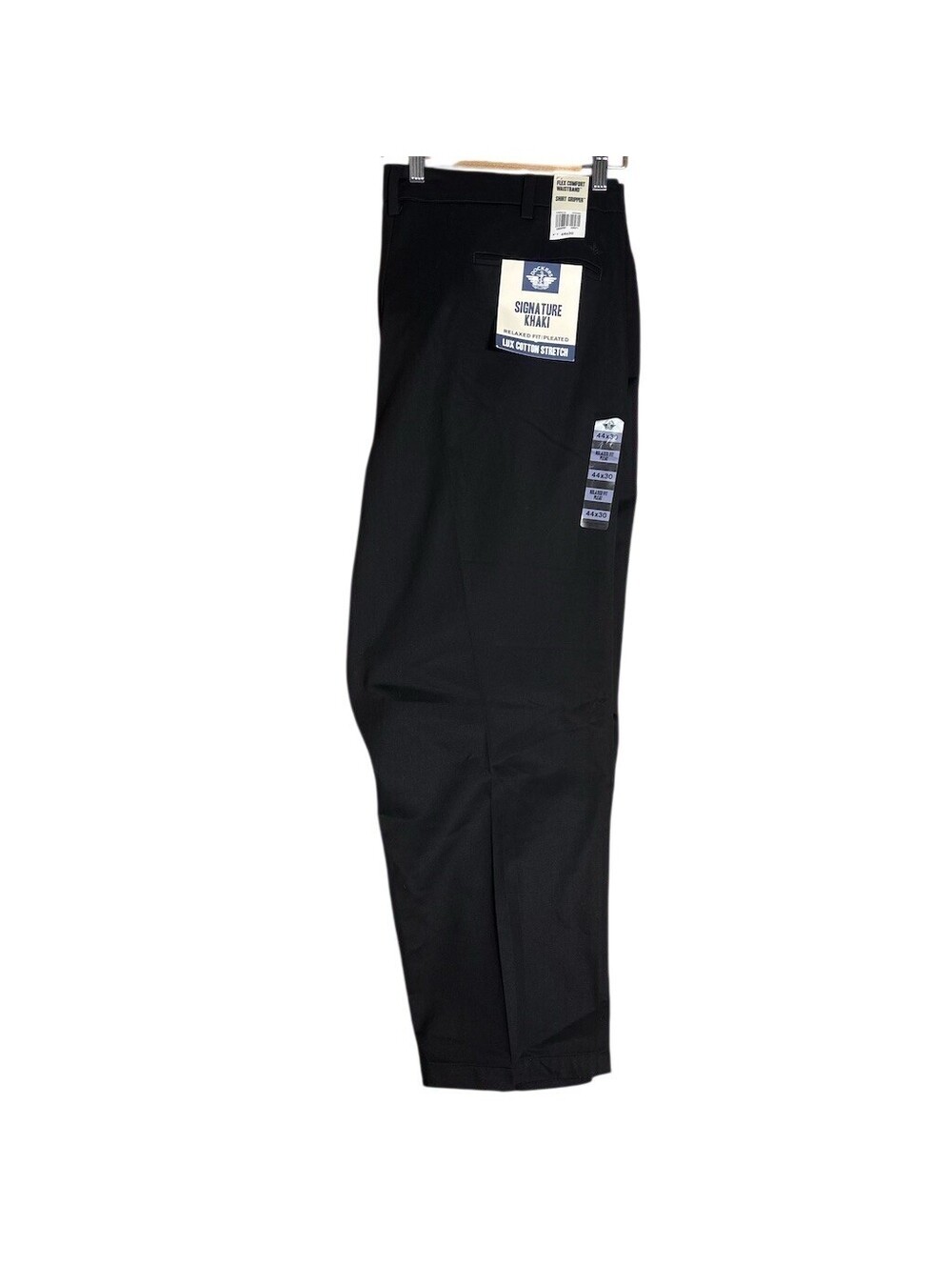 Dockers Signature Khaki Pants Mens 44x30 Black Relaxed Fit Pleated Stretch